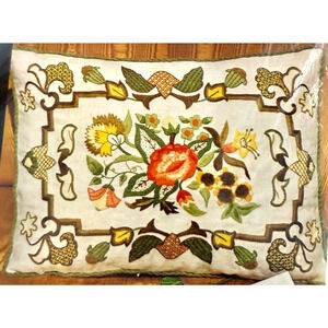 Erica Wilson Crewel Kit Red Floral Jacobean Pillow 7307 Columbia Minerva READ